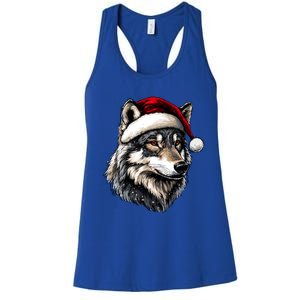 Wild Animals Lover Christmas Gift Wolf Santa Hat Women's Racerback Tank