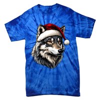 Wild Animals Lover Christmas Gift Wolf Santa Hat Tie-Dye T-Shirt