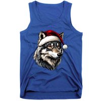 Wild Animals Lover Christmas Gift Wolf Santa Hat Tank Top