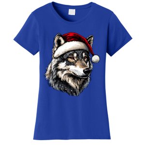 Wild Animals Lover Christmas Gift Wolf Santa Hat Women's T-Shirt