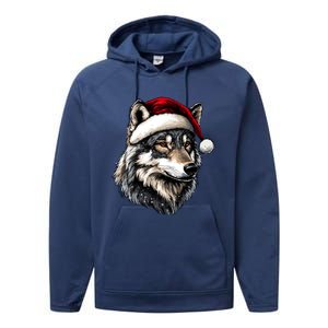 Wild Animals Lover Christmas Gift Wolf Santa Hat Performance Fleece Hoodie