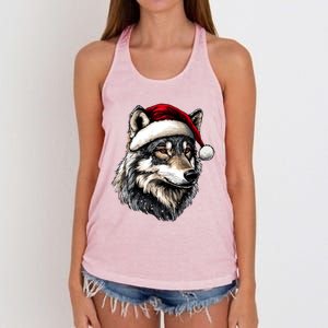 Wild Animals Lover Christmas Gift Wolf Santa Hat Women's Knotted Racerback Tank