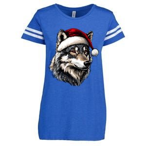 Wild Animals Lover Christmas Gift Wolf Santa Hat Enza Ladies Jersey Football T-Shirt