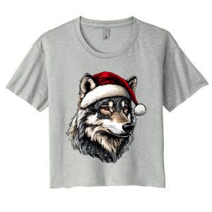 Wild Animals Lover Christmas Gift Wolf Santa Hat Women's Crop Top Tee