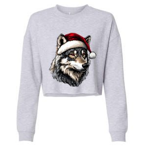 Wild Animals Lover Christmas Gift Wolf Santa Hat Cropped Pullover Crew