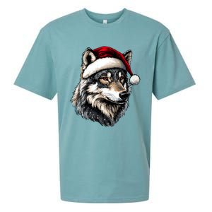 Wild Animals Lover Christmas Gift Wolf Santa Hat Sueded Cloud Jersey T-Shirt