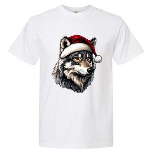 Wild Animals Lover Christmas Gift Wolf Santa Hat Garment-Dyed Heavyweight T-Shirt