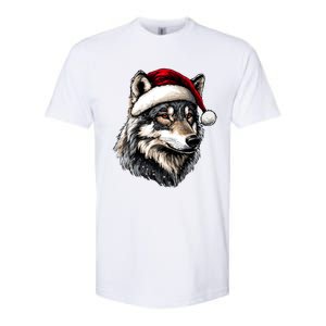 Wild Animals Lover Christmas Gift Wolf Santa Hat Softstyle CVC T-Shirt