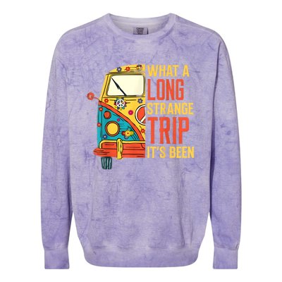 What A Long Strange Trip ItS Been 70s Hippie Camping Lover Colorblast Crewneck Sweatshirt