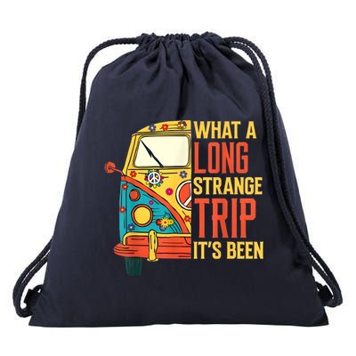 What A Long Strange Trip ItS Been 70s Hippie Camping Lover Drawstring Bag