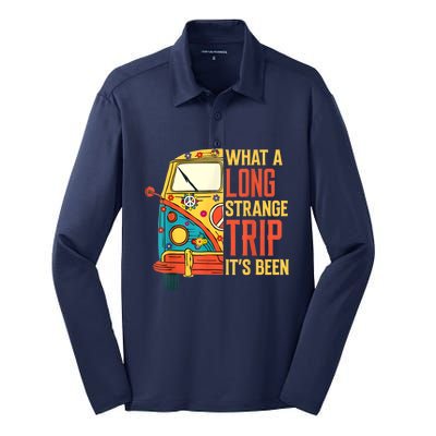 What A Long Strange Trip ItS Been 70s Hippie Camping Lover Silk Touch Performance Long Sleeve Polo