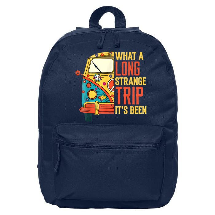 What A Long Strange Trip ItS Been 70s Hippie Camping Lover 16 in Basic Backpack