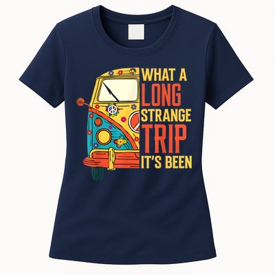 What A Long Strange Trip ItS Been 70s Hippie Camping Lover Womens T-Shirt