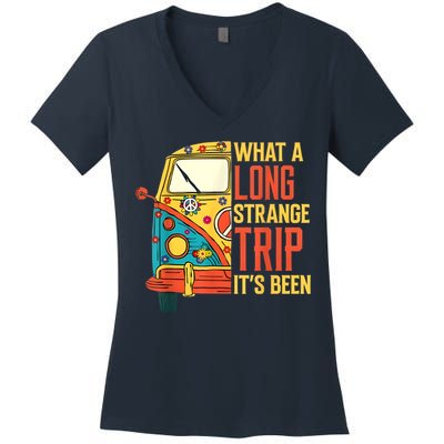 What A Long Strange Trip ItS Been 70s Hippie Camping Lover Women's V-Neck T-Shirt
