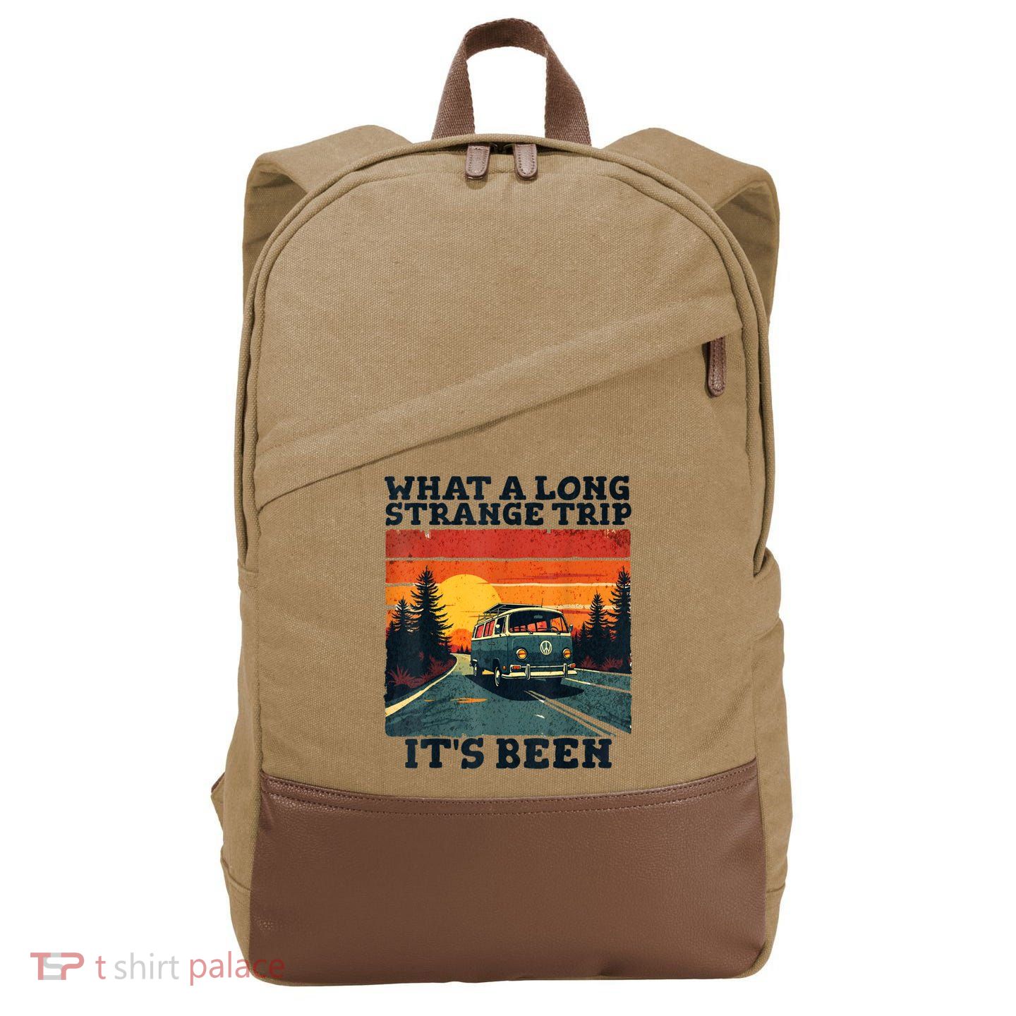 What A Long Strange Trip ItS Been 70s Hippie Camping Lover Cotton Canvas Backpack