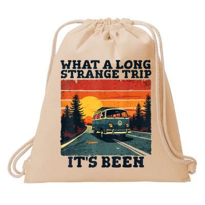What A Long Strange Trip ItS Been 70s Hippie Camping Lover Drawstring Bag