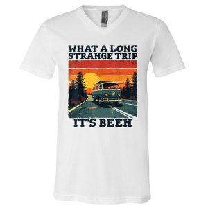 What A Long Strange Trip ItS Been 70s Hippie Camping Lover V-Neck T-Shirt