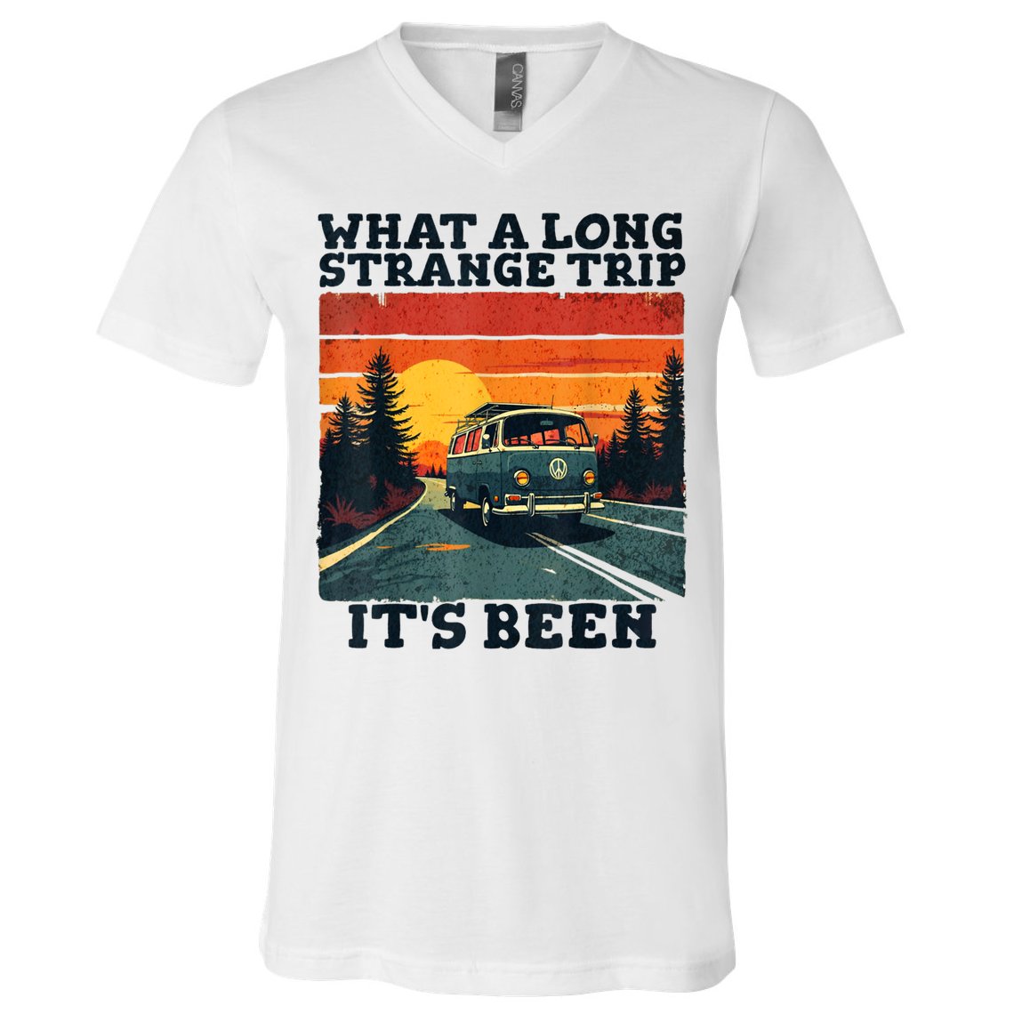 What A Long Strange Trip ItS Been 70s Hippie Camping Lover V-Neck T-Shirt