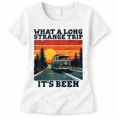 What A Long Strange Trip ItS Been 70s Hippie Camping Lover Womens T-Shirt