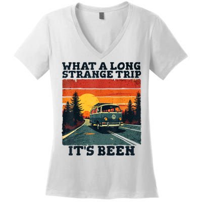 What A Long Strange Trip ItS Been 70s Hippie Camping Lover Women's V-Neck T-Shirt