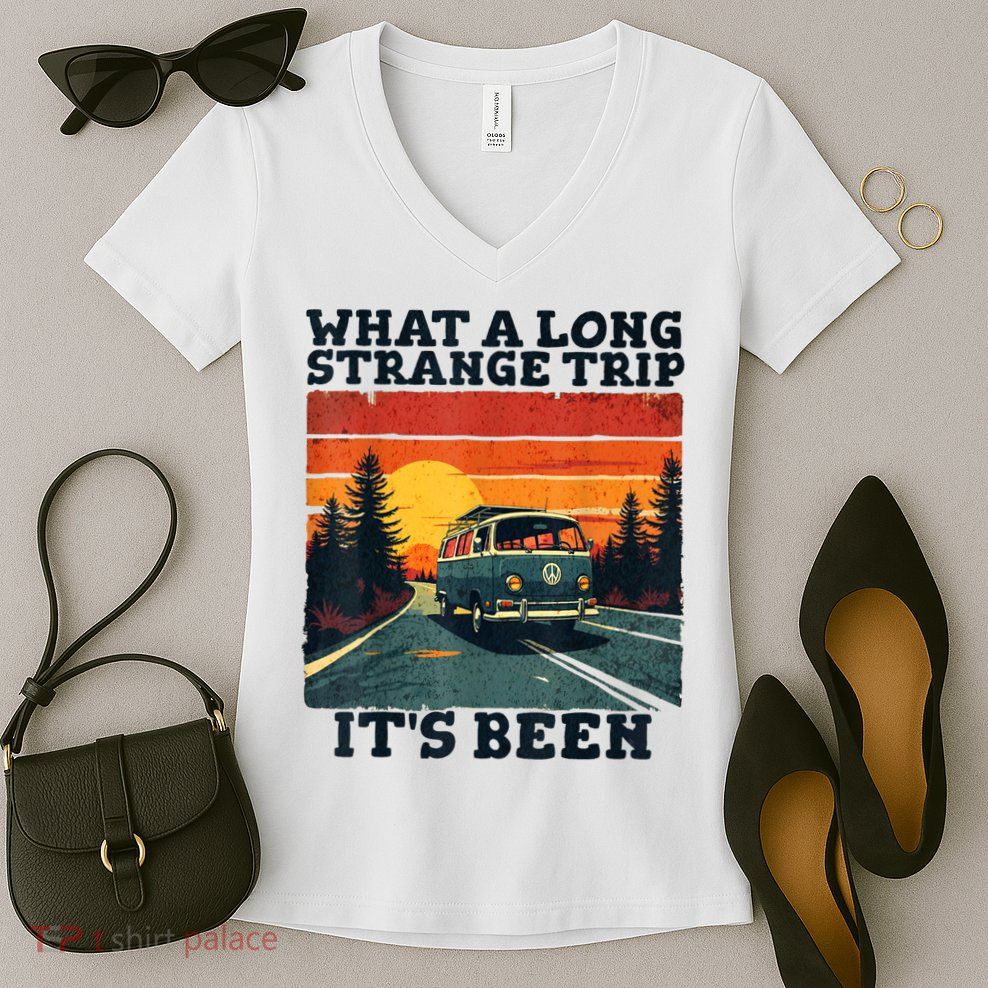 What A Long Strange Trip ItS Been 70s Hippie Camping Lover Women's V-Neck T-Shirt