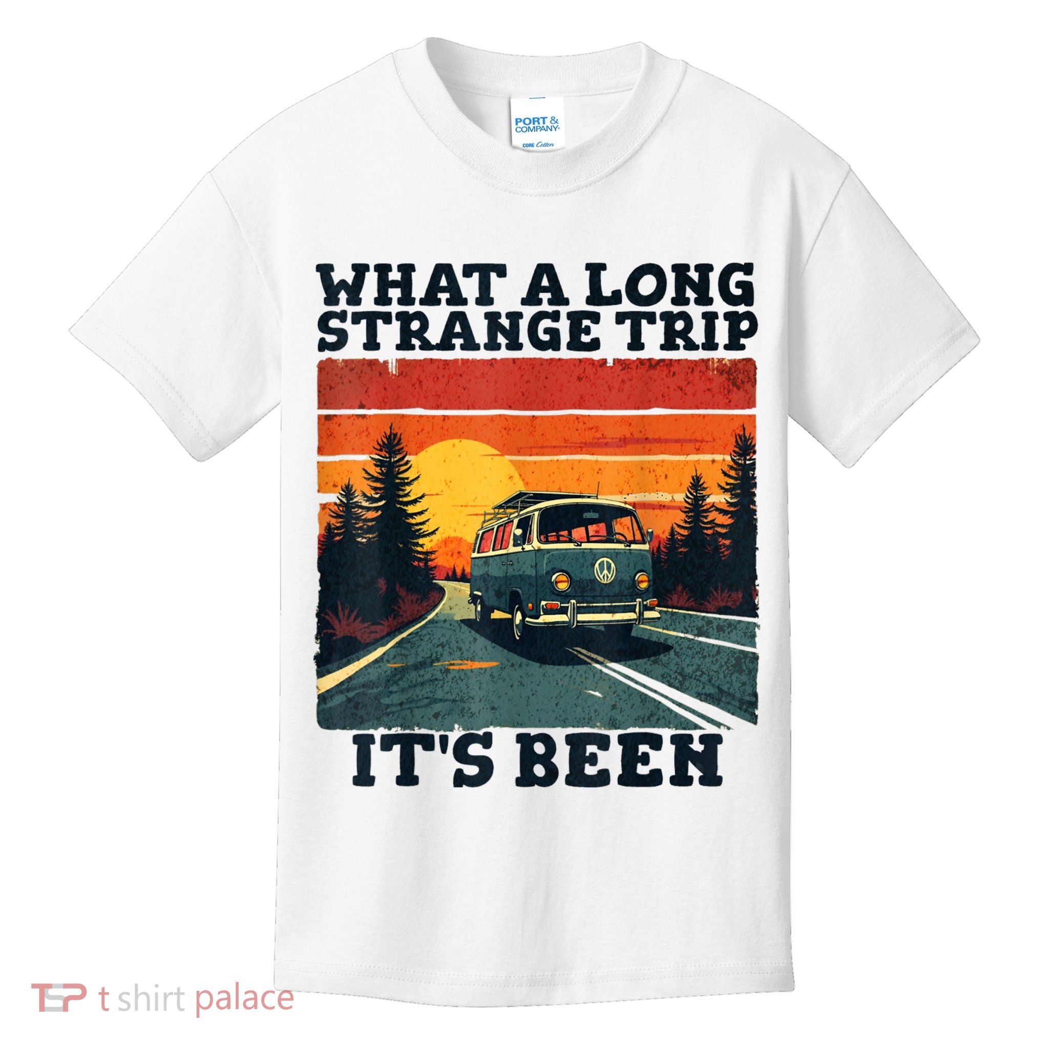 What A Long Strange Trip ItS Been 70s Hippie Camping Lover Kids T-Shirt
