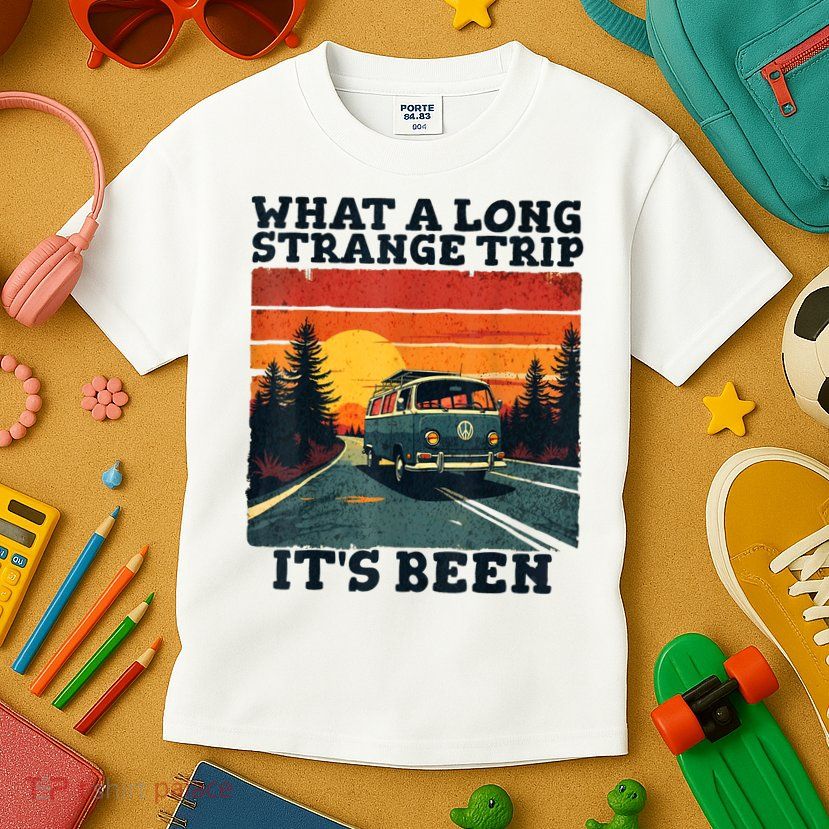 What A Long Strange Trip ItS Been 70s Hippie Camping Lover Kids T-Shirt