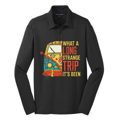 What A Long Strange Trip ItS Been 70s Hippie Camping Lover Silk Touch Performance Long Sleeve Polo