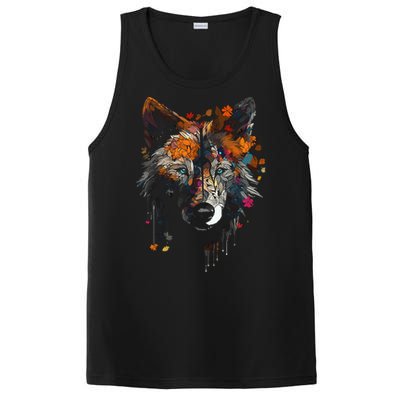 Wolf Autumn Leaves Blue Eyes Animal Art Motif Wolf PosiCharge Competitor Tank