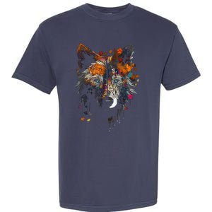 Wolf Autumn Leaves Blue Eyes Animal Art Motif Wolf Garment-Dyed Heavyweight T-Shirt