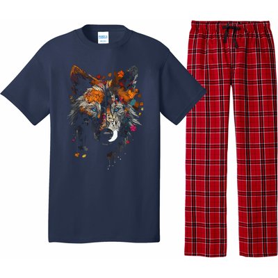 Wolf Autumn Leaves Blue Eyes Animal Art Motif Wolf Pajama Set