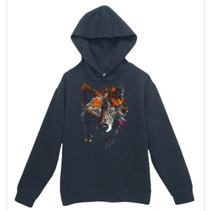 Wolf Autumn Leaves Blue Eyes Animal Art Motif Wolf Urban Pullover Hoodie