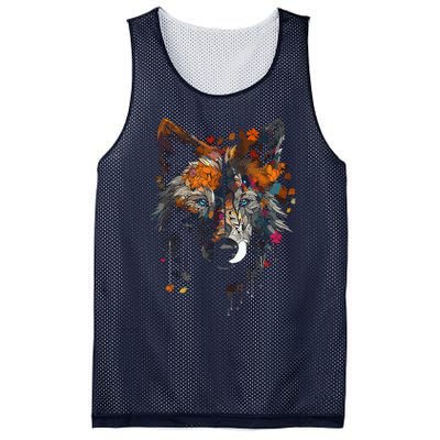 Wolf Autumn Leaves Blue Eyes Animal Art Motif Wolf Mesh Reversible Basketball Jersey Tank