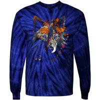 Wolf Autumn Leaves Blue Eyes Animal Art Motif Wolf Tie-Dye Long Sleeve Shirt