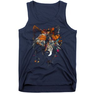 Wolf Autumn Leaves Blue Eyes Animal Art Motif Wolf Tank Top