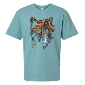 Wolf Autumn Leaves Blue Eyes Animal Art Motif Wolf Sueded Cloud Jersey T-Shirt