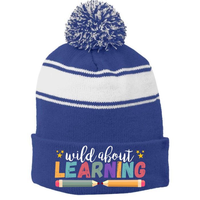 Wild About Learning Teacher Back To School Gift Stripe Pom Pom Beanie