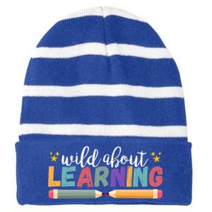 Wild About Learning Teacher Back To School Gift Striped Beanie with Solid Band