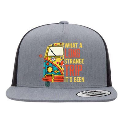 What A Long Strange Trip ItS Been 70s Hippie Camping Lover Flat Bill Trucker Hat