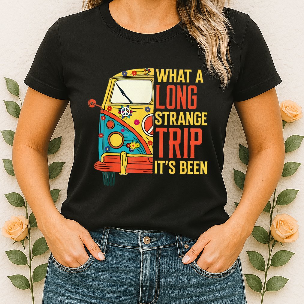 What A Long Strange Trip ItS Been 70s Hippie Camping Lover Womens T-Shirt