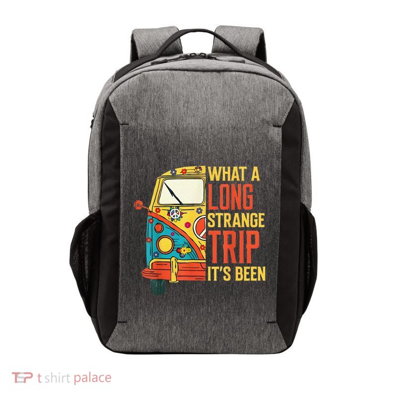 What A Long Strange Trip ItS Been 70s Hippie Camping Lover Vector Backpack