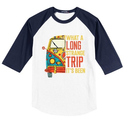 What A Long Strange Trip ItS Been 70s Hippie Camping Lover Baseball Sleeve Shirt