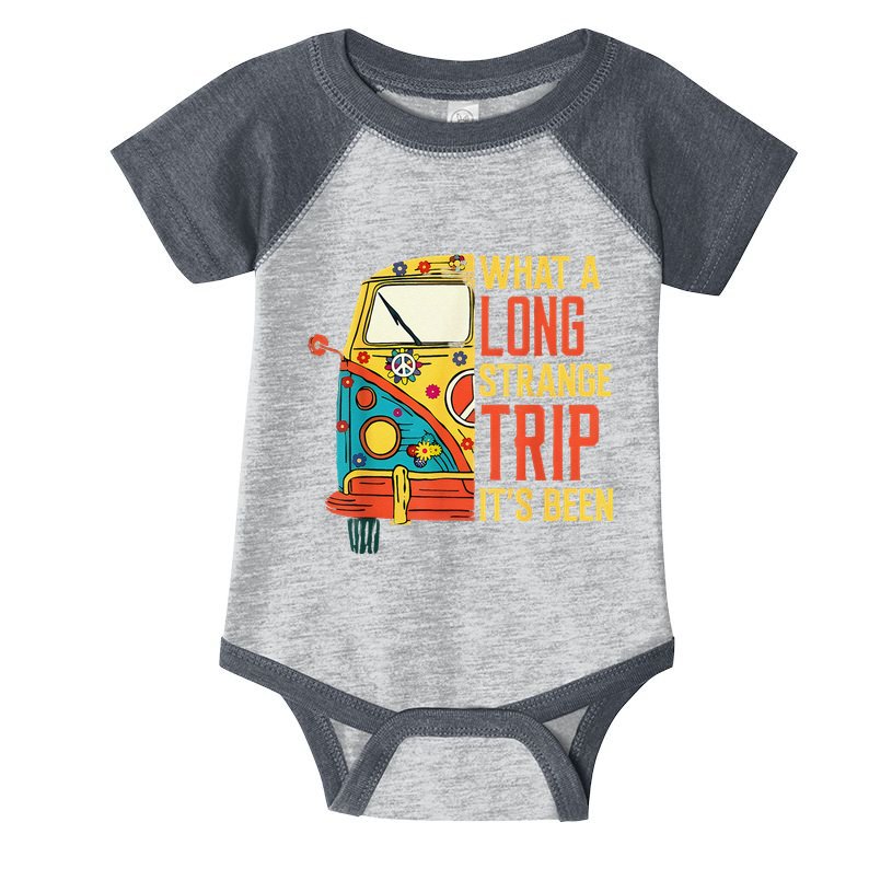 What A Long Strange Trip ItS Been 70s Hippie Camping Lover Infant Baby Jersey Bodysuit