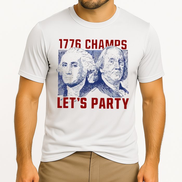 Washington And Lincoln 1776 Champs Let’s Party USA Flag Cooling Performance Crew T-Shirt