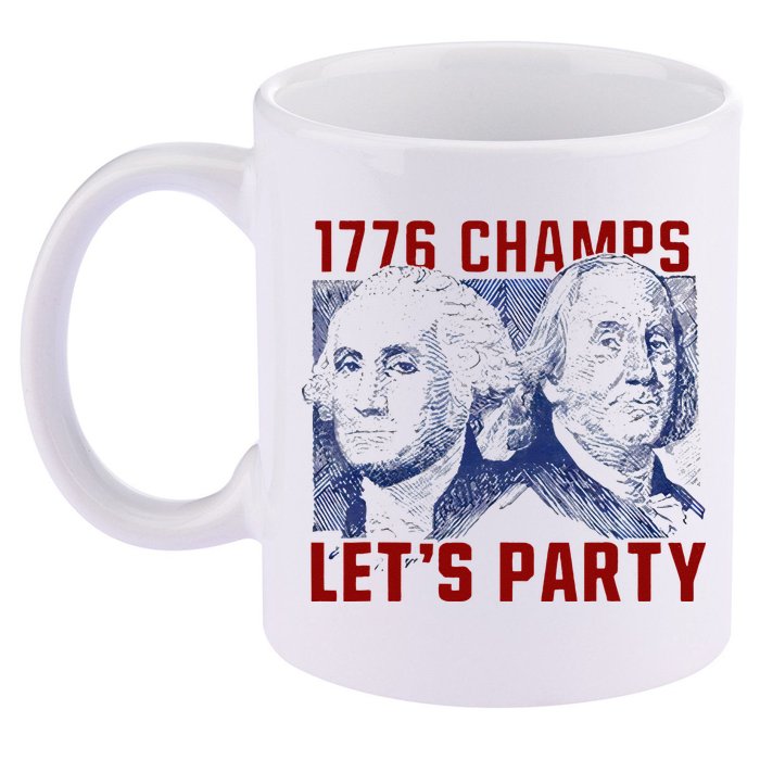 Washington And Lincoln 1776 Champs Let’s Party USA Flag 11oz C Handle Ceramic Mug