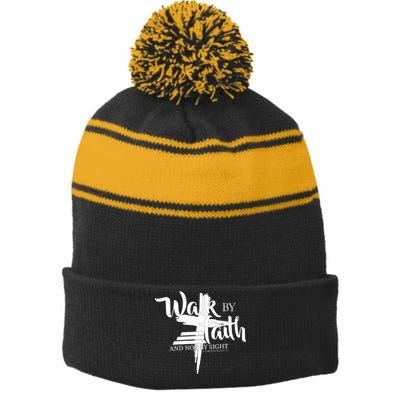 Walk By Faith Not By Sight Stripe Pom Pom Beanie