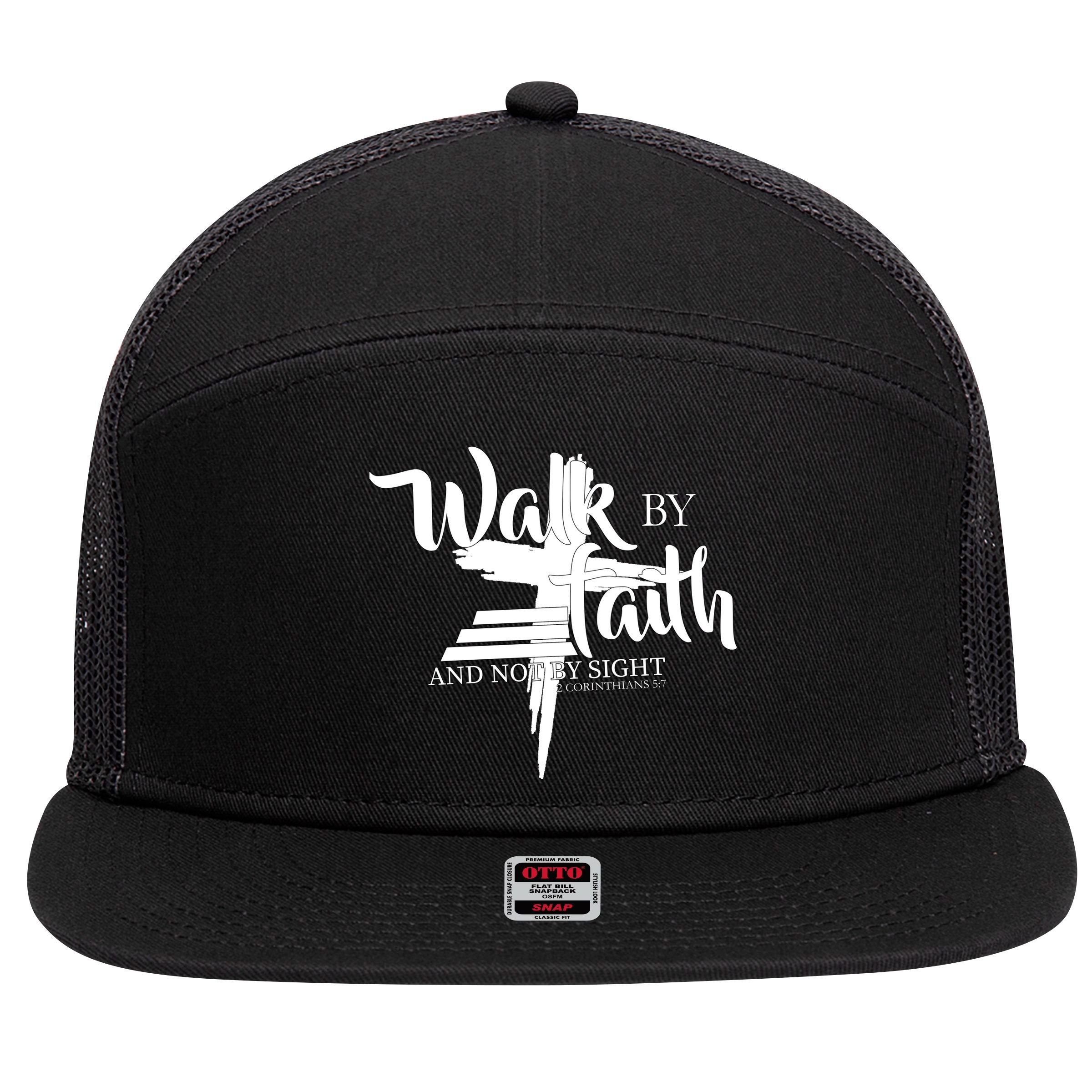 Walk By Faith Not By Sight 7 Panel Mesh Trucker Snapback Hat