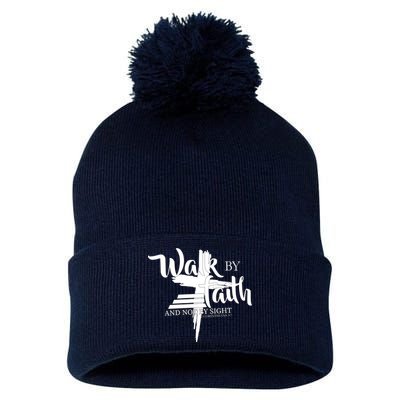 Walk By Faith Not By Sight Pom Pom 12in Knit Beanie