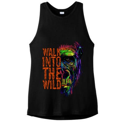 Walk Into The Wild Colorful Gorilla Ladies PosiCharge Tri-Blend Wicking Tank