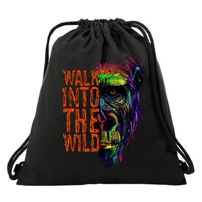 Walk Into The Wild Colorful Gorilla Drawstring Bag